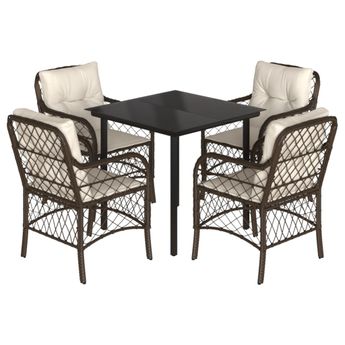 vidaXL 5 Piece Garden Dining Set with Cushions Brown Poly Rattan