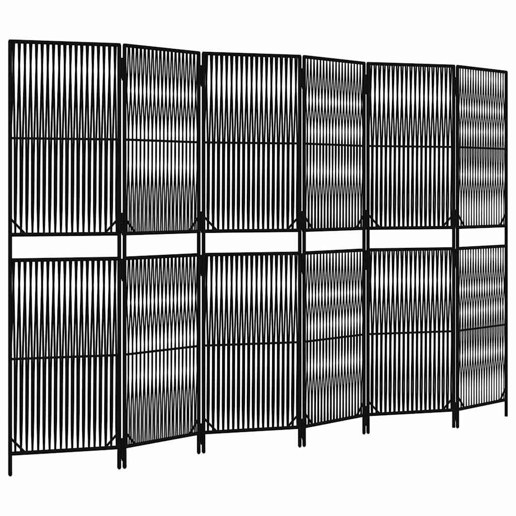 vidaXL Room Divider 6 Panels Black Poly Rattan