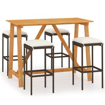 vidaXL 5 Piece Patio Bar Set with Cushions Brown
