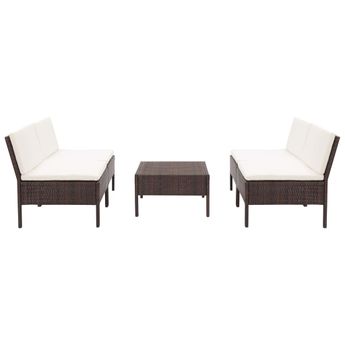 vidaXL 5 Piece Patio Sofa Set with Cushions Poly Rattan Brown