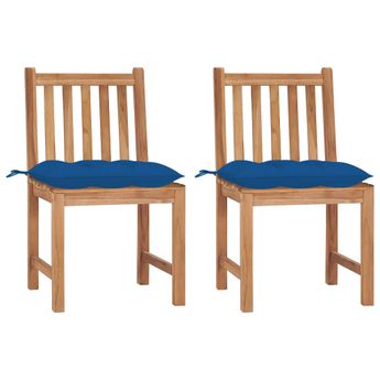 vidaXL Patio Chairs 2 pcs with Cushions Solid Teak Wood