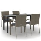 vidaXL 5 Piece Garden Dining Set with Cushions Black and Grey Poly Rattan