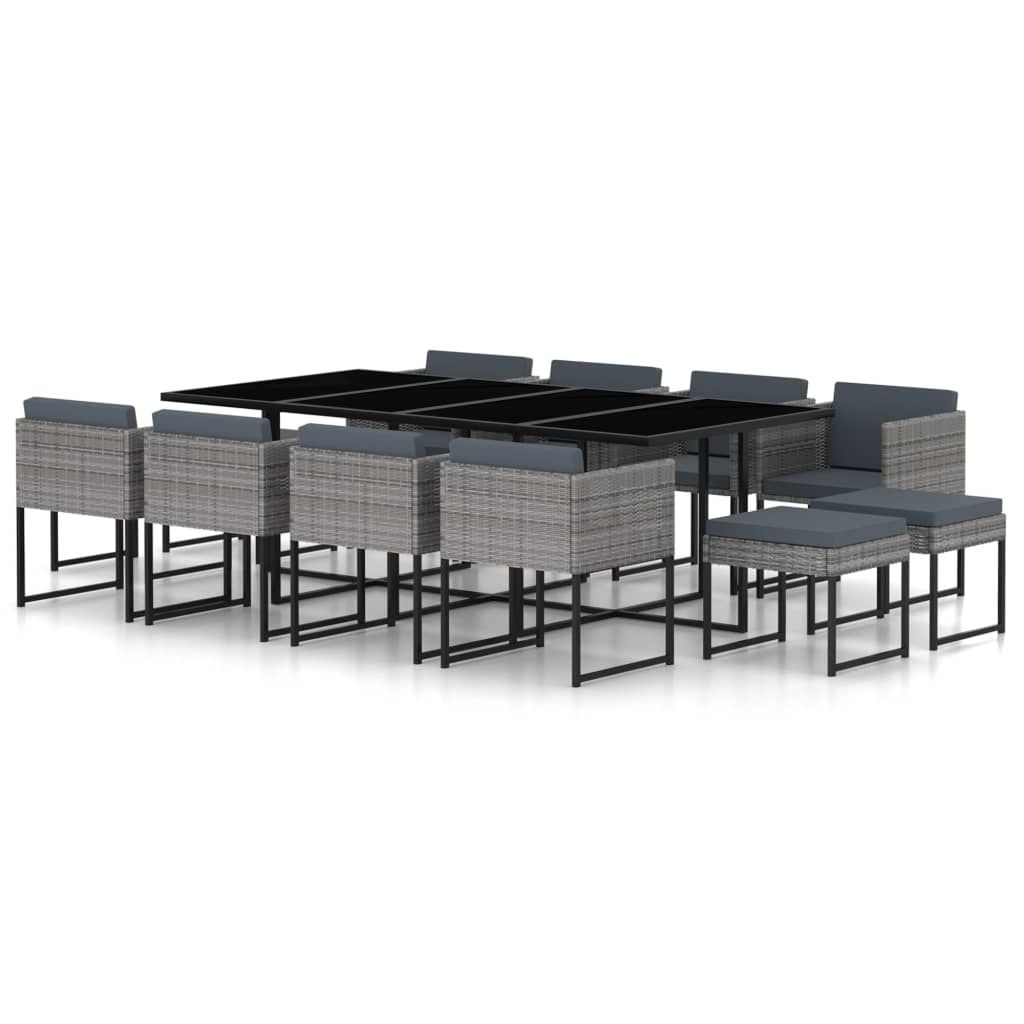 vidaXL 13 Piece Patio Dining Set with Cushions Poly Rattan Gray