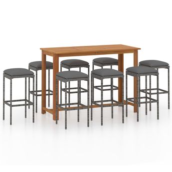 vidaXL 9 Piece Patio Bar Set with Cushions Gray