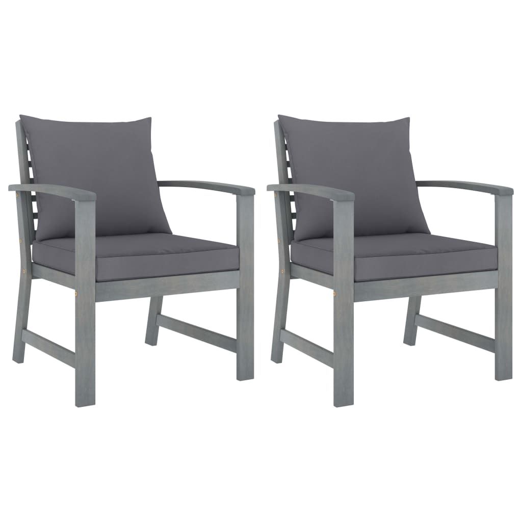 vidaXL Garden Chairs 2 pcs with Dark Grey Cushions Solid Acacia Wood