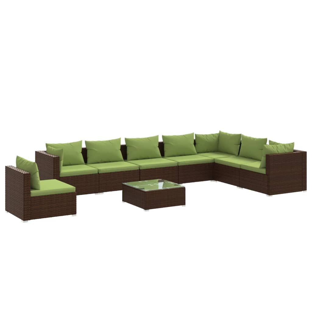 vidaXL 9 Piece Garden Lounge Set with Cushions Poly Rattan Brown
