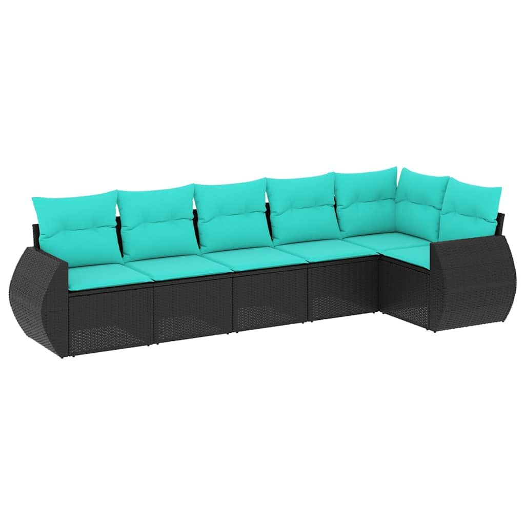 vidaXL 6 Piece Garden Sofa Set with Cushions Black Poly Rattan