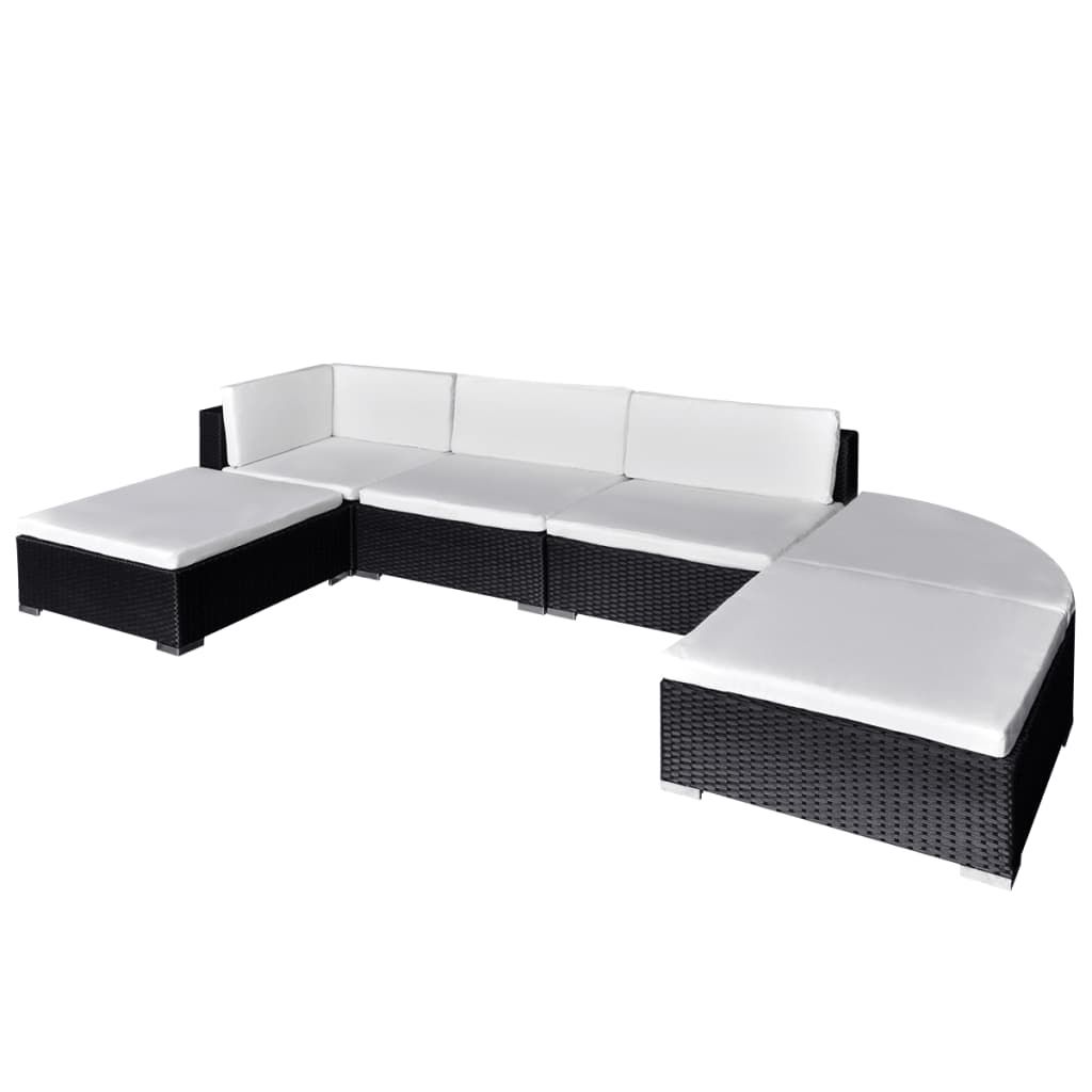 vidaXL 6 Piece Patio Lounge Set with Cushions Poly Rattan Black