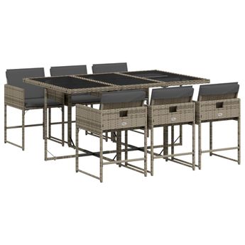 vidaXL 7 Piece Patio Dining Set with Cushions Gray Poly Rattan