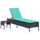 vidaXL Sun Lounger with Table and Cushion Black Poly Rattan