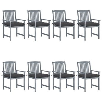 vidaXL Patio Chairs with Cushions 8 pcs Solid Acacia Wood Gray