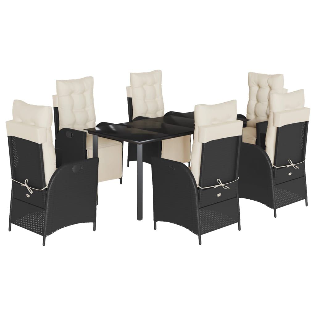 vidaXL 7 Piece Garden Dining Set with Cushions Black Poly Rattan