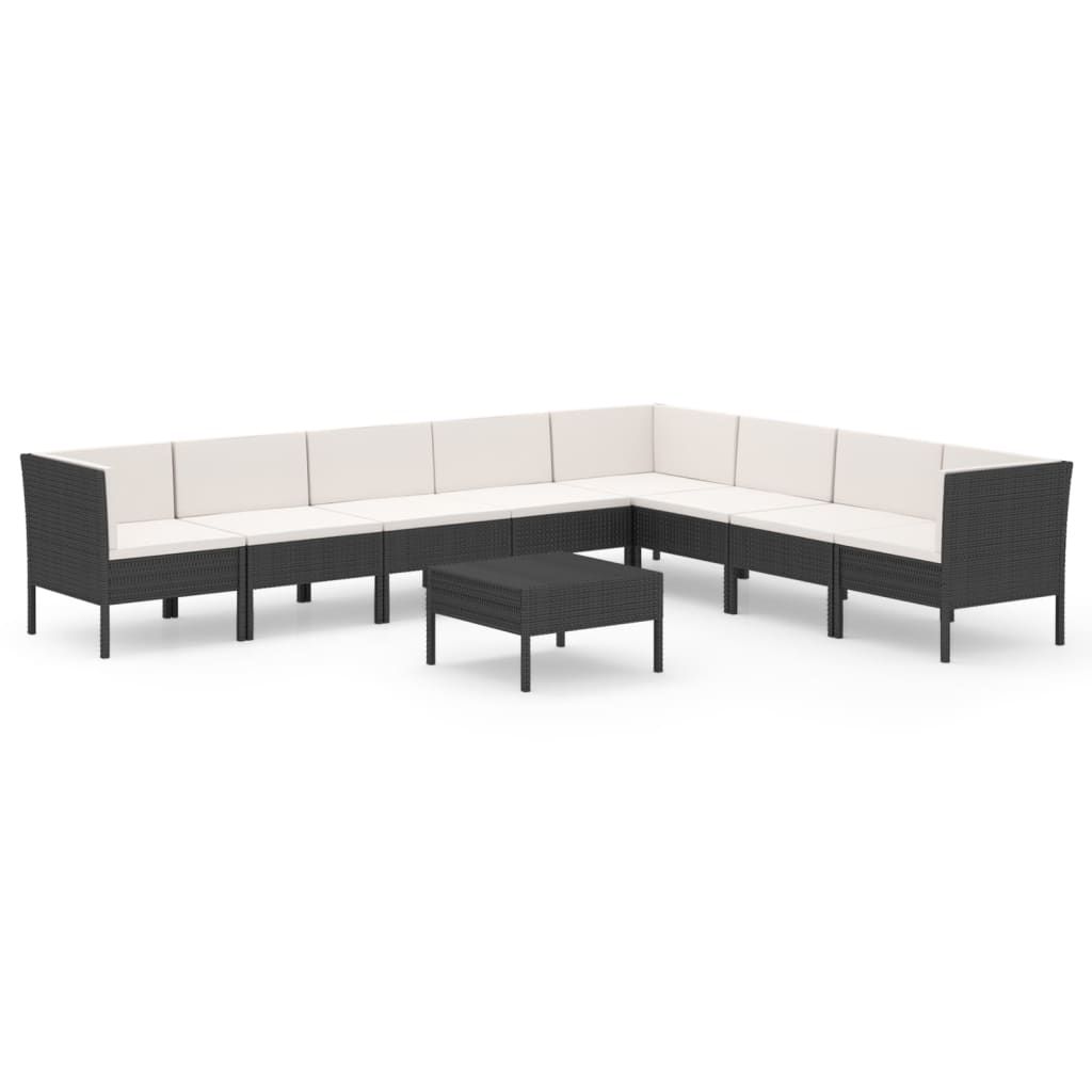 vidaXL 9 Piece Garden Lounge Set with Cushions Poly Rattan Black