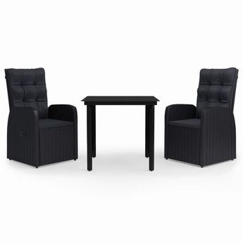 vidaXL 3 Piece Garden Dining Set with Cushions Black
