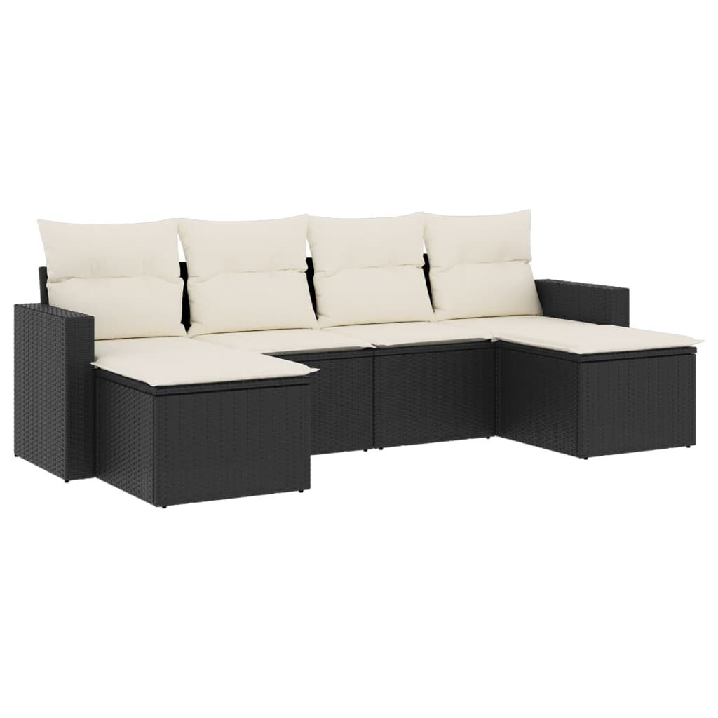 vidaXL 6 Piece Garden Sofa Set with Cushions Black Poly Rattan