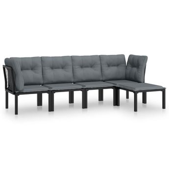 vidaXL 5 Piece Garden Lounge Set Black and Grey Poly Rattan