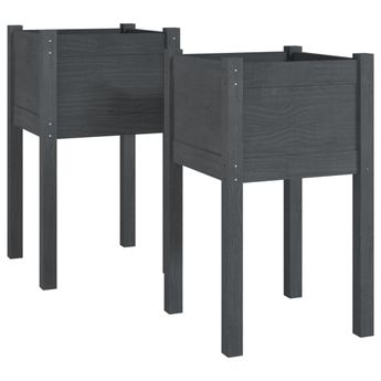 vidaXL Garden Planters 2 pcs Gray 15.7"x15.7"x27.6" Solid Wood Pine
