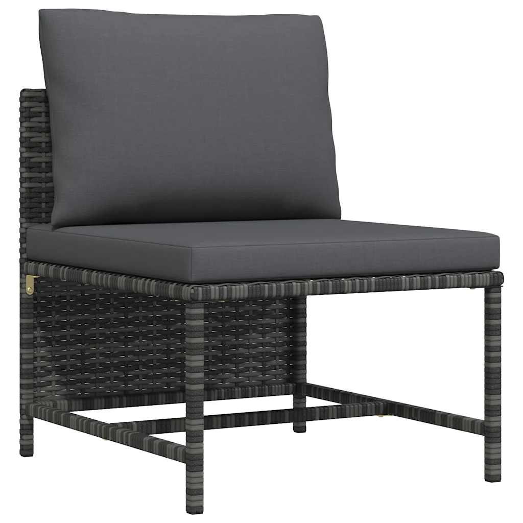vidaXL Sectional Middle Sofa with Cushions Gray Poly Rattan