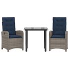 vidaXL 3 Piece Garden Dining Set with Cushions Grey Poly Rattan