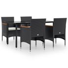vidaXL 5 Piece Garden Dining Set with Cushions Black