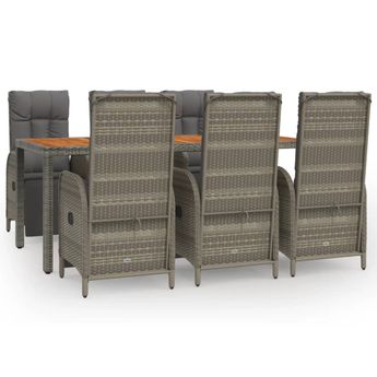 vidaXL 7 Piece Garden Dining Set with Cushions Grey Poly Rattan