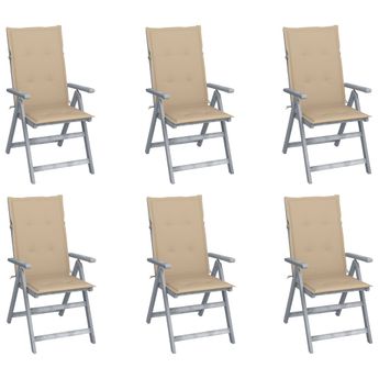 vidaXL Garden Reclining Chairs 6 pcs with Cushions Solid Acacia Wood