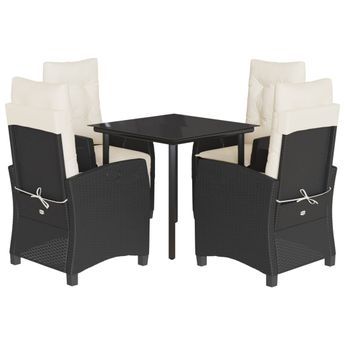 vidaXL 5 Piece Garden Dining Set with Cushions Black Poly Rattan