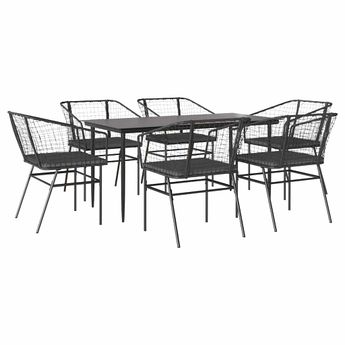 vidaXL 7 Piece Garden Dining Set with Cushions Black Poly Rattan Glass