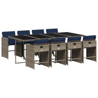 vidaXL 9 Piece Garden Dining Set with Cushions Grey Poly Rattan