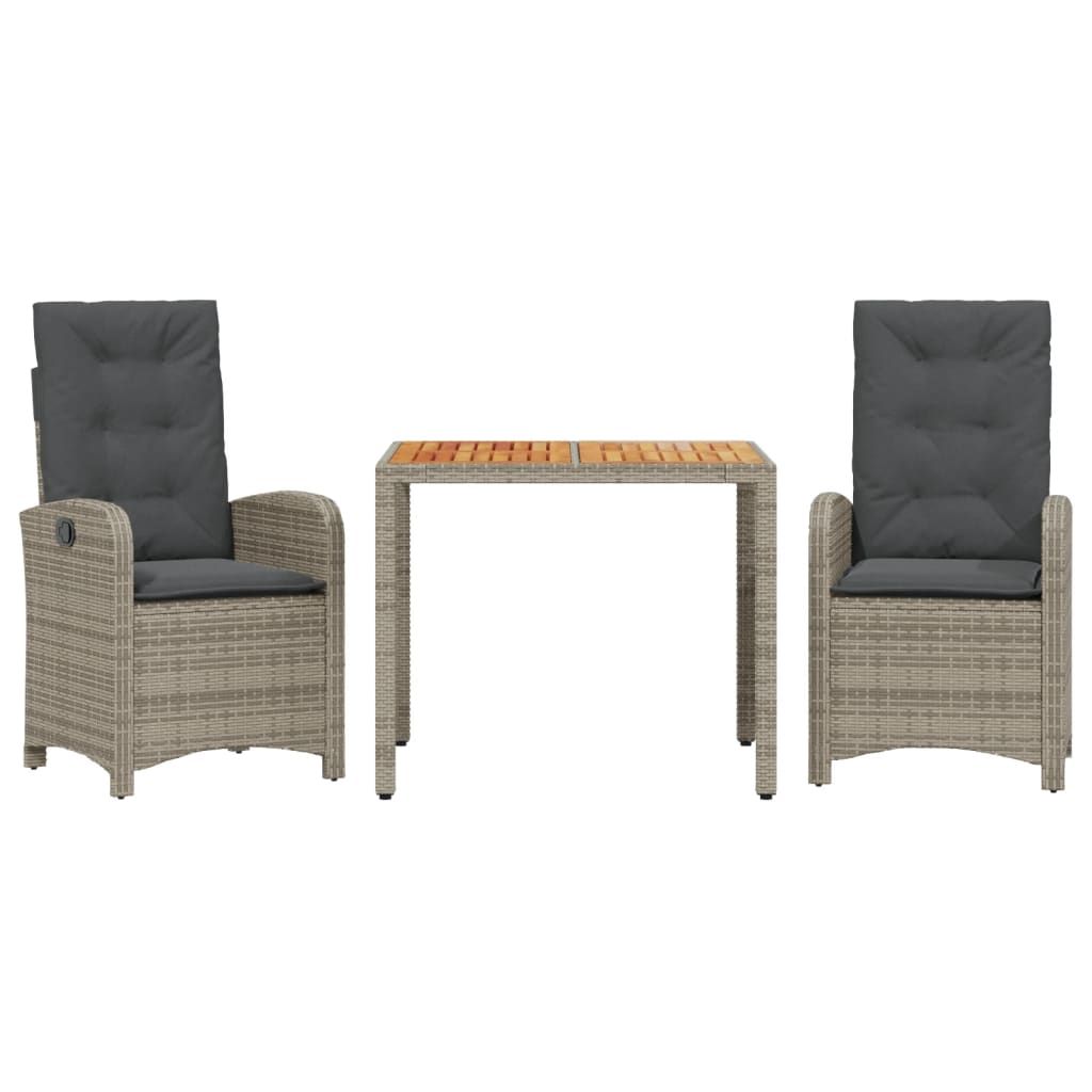 vidaXL 3 Piece Garden Dining Set with Cushions Grey Poly Rattan