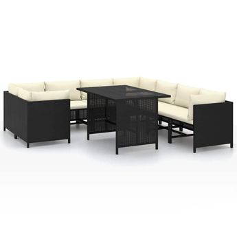 vidaXL 9 Piece Patio Lounge Set with Cushions Poly Rattan Black
