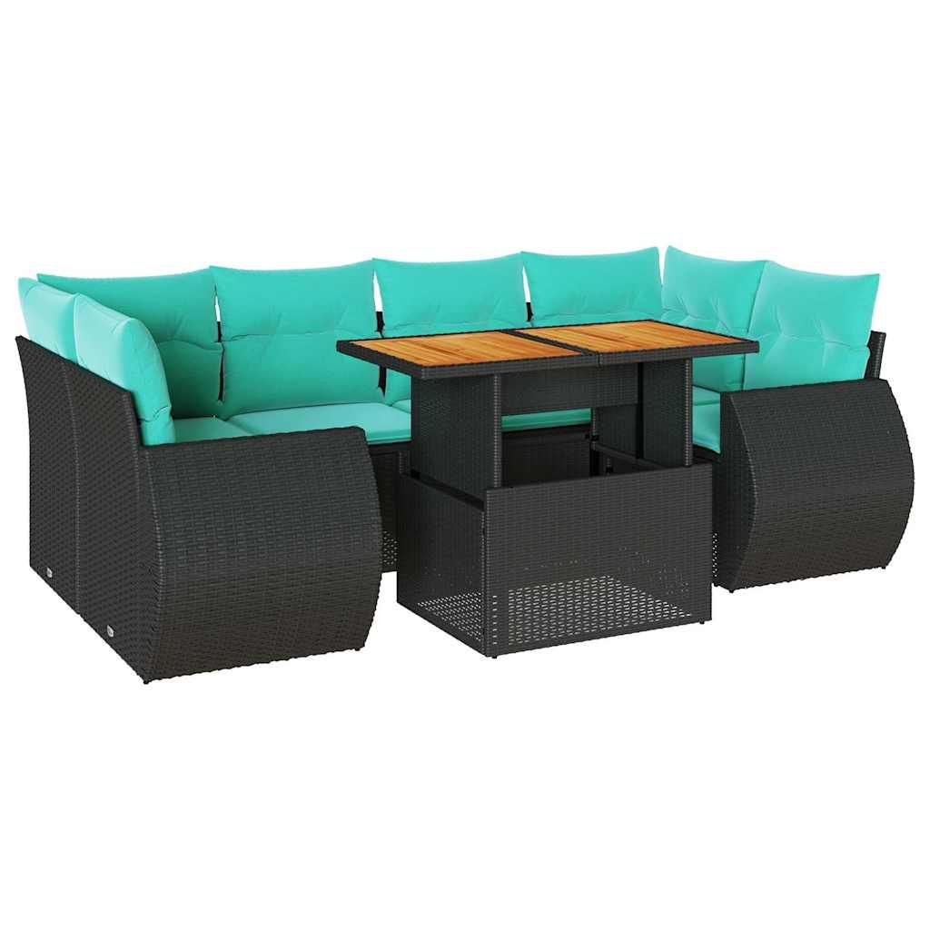 vidaXL 7 Piece Garden Sofa Set with Cushions Black Poly Rattan