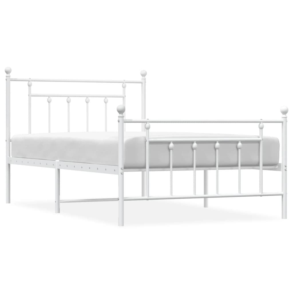 vidaXL Metal Bed Frame without Mattress with Footboard White 100x200cm