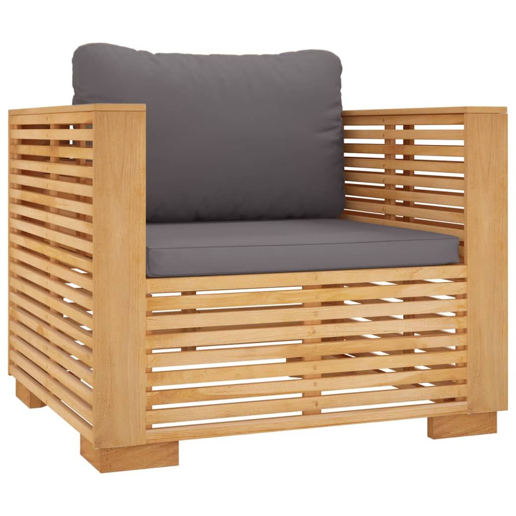 vidaXL Garden Sofa Chair with Dark Grey Cushions Solid Wood Teak