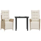 vidaXL 3 Piece Garden Dining Set with Cushions Beige Poly Rattan