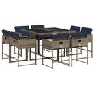 vidaXL 9 Piece Garden Dining Set with Cushions Grey Poly Rattan