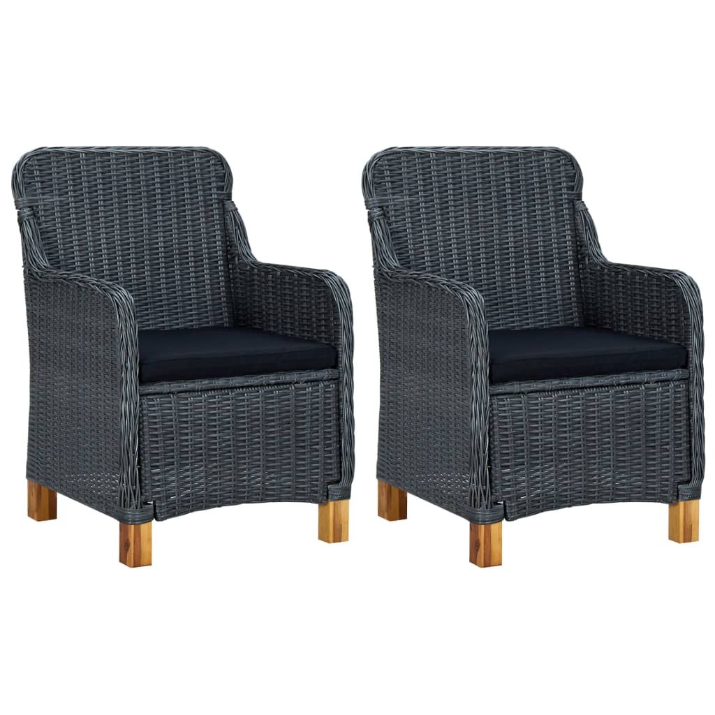 vidaXL Patio Chairs with Cushions 2 pcs Poly Rattan Dark Gray