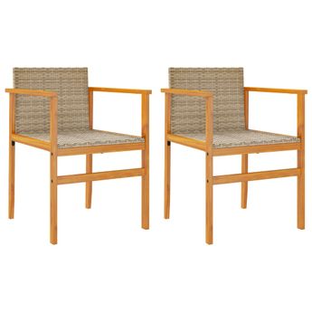 vidaXL Patio Chairs with Cushions 2 pcs Beige Poly Rattan&Solid Wood