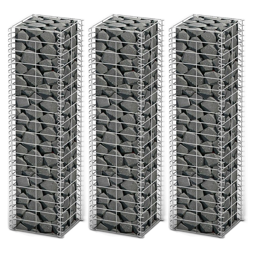 vidaXL Gabion Set 3 pcs Galvanised Wire 25 x 25 x 100 cm