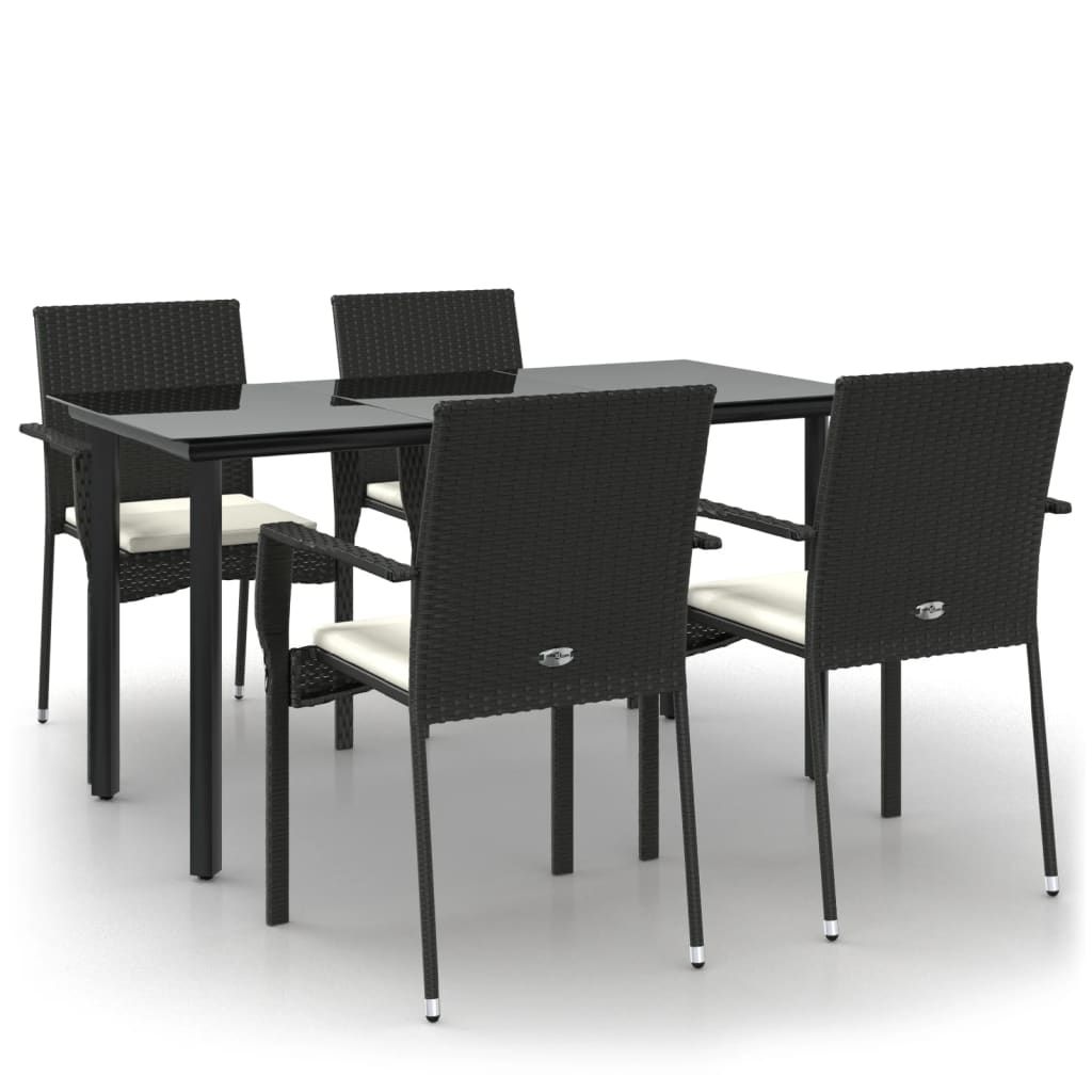 vidaXL 5 Piece Garden Dining Set with Cushions Black Poly Rattan