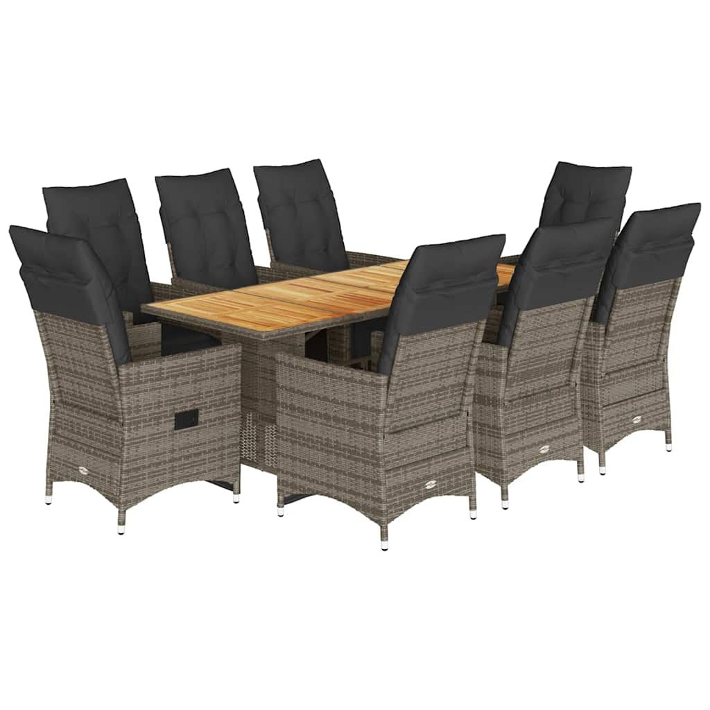 vidaXL 9 Piece Garden Bistro Set with Cushions Grey Poly Rattan