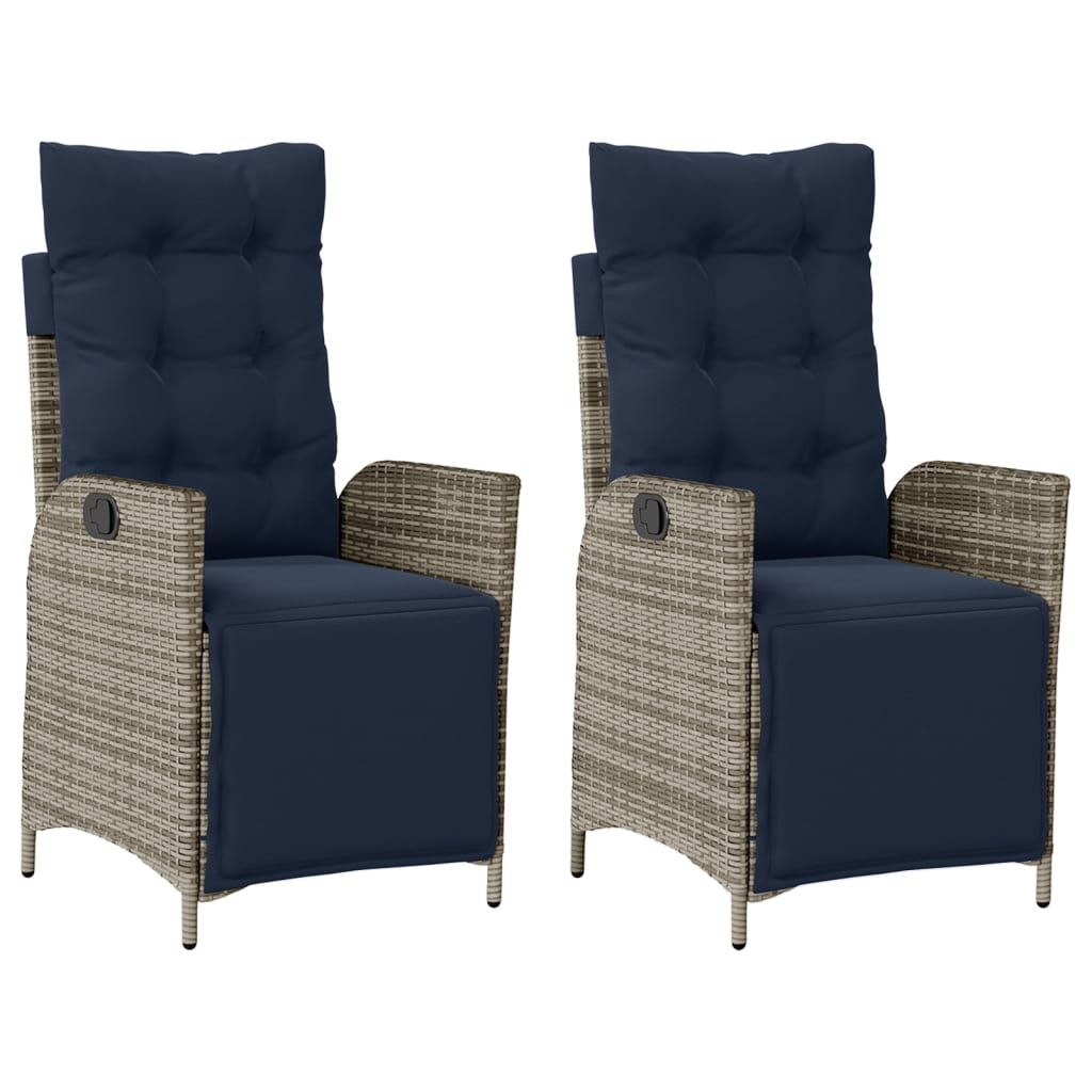 vidaXL Reclining Garden Chairs 2 pcs with Footrest Grey Poly Rattan