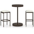 vidaXL 3 Piece Garden Bar Set with Cushions Poly Rattan Brown