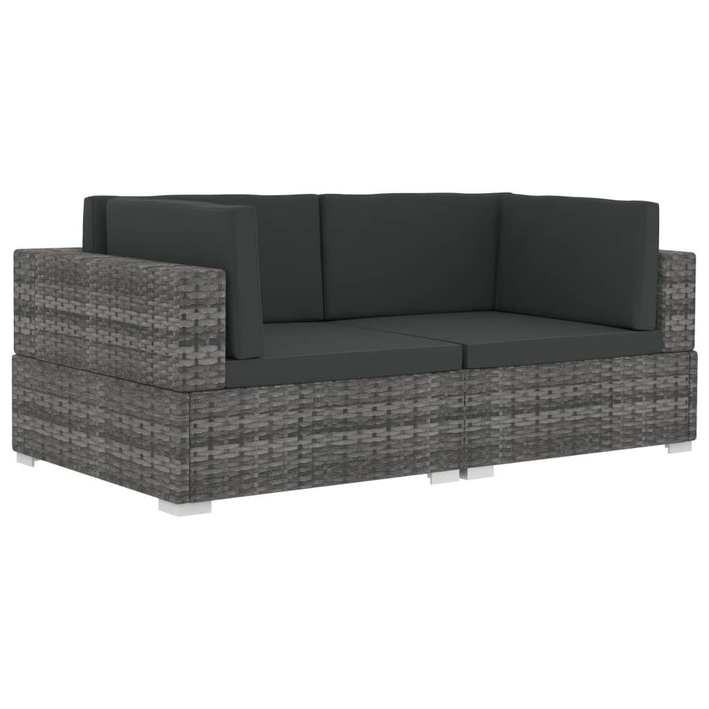 vidaXL 2 Piece Patio Sofa Set with Cushions Poly Rattan Gray