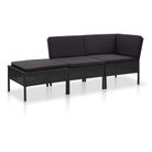 vidaXL 3 Piece Garden Lounge Set with Cushions Poly Rattan Black