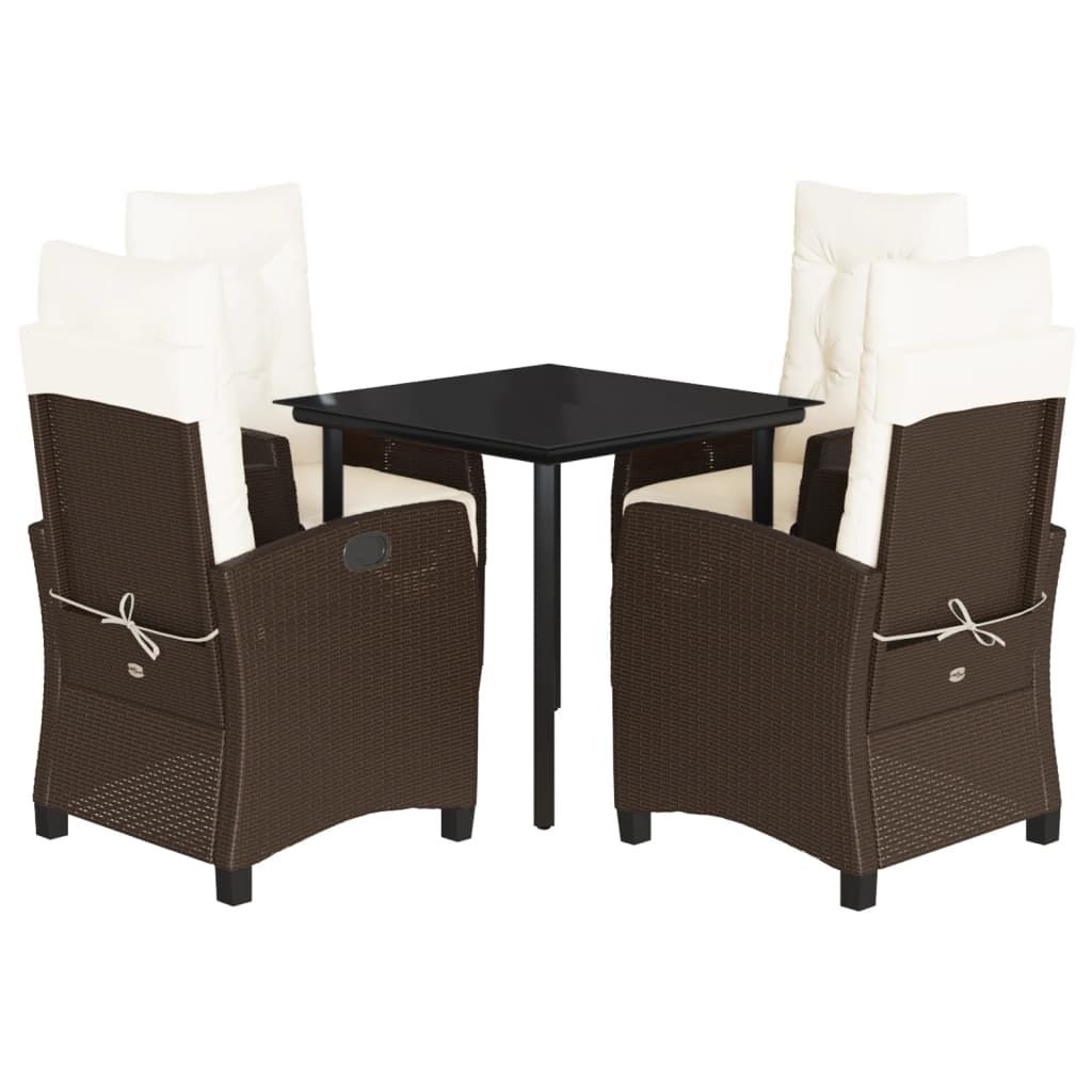 vidaXL 5 Piece Garden Dining Set with Cushions Brown Poly Rattan