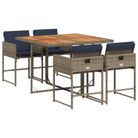 vidaXL 5 Piece Patio Dining Set with Cushions Gray Poly Rattan