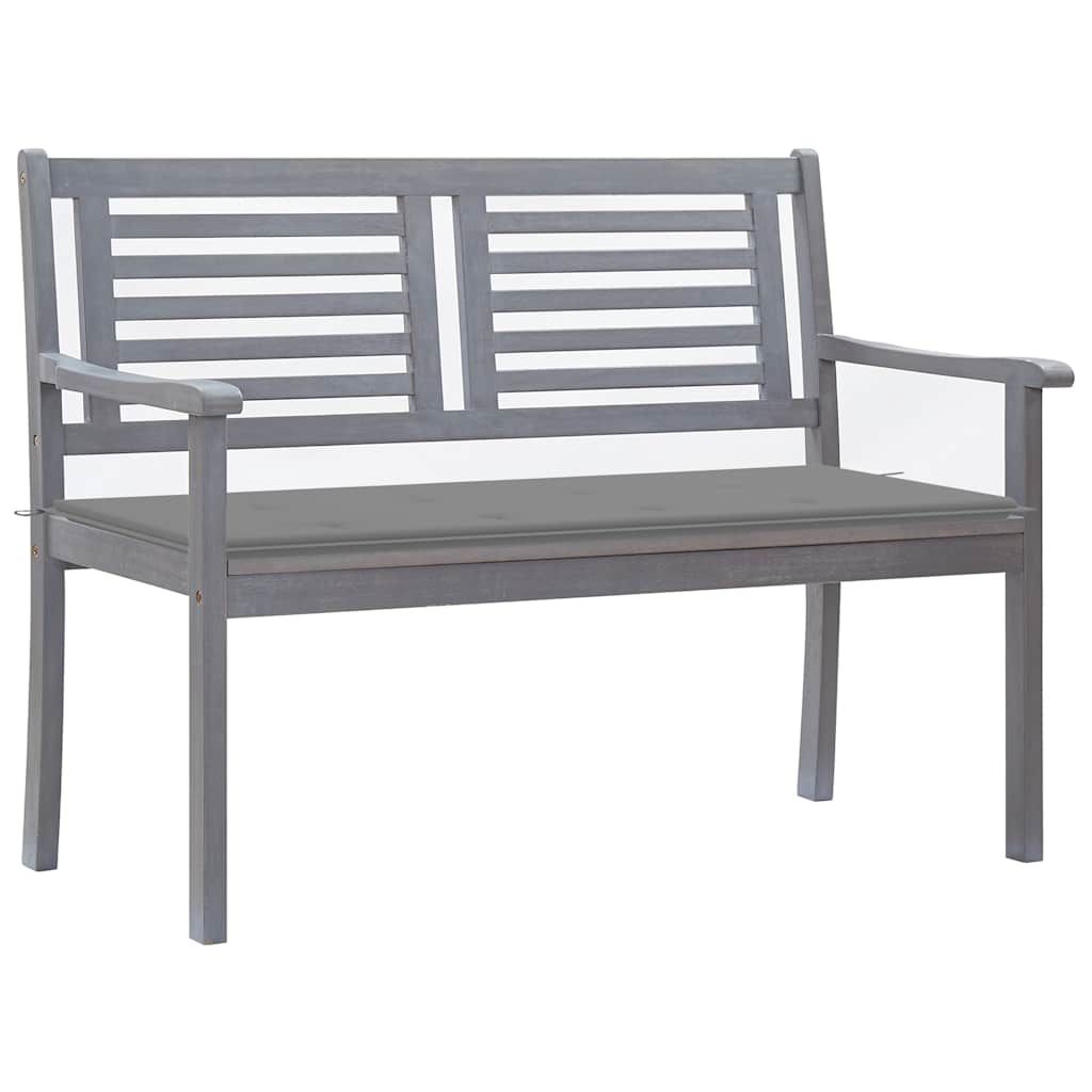 vidaXL 2-Seater Patio Bench with Cushion 47.2" Gray Eucalyptus Wood