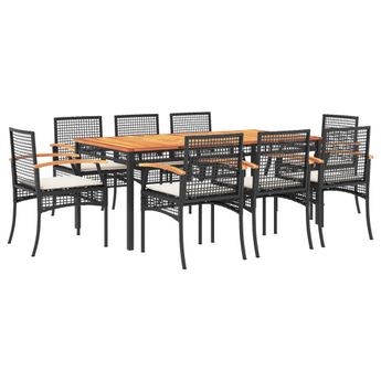 vidaXL 9 Piece Patio Dining Set with Cushions Black Poly Rattan