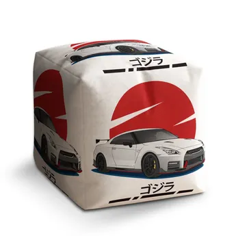 Sablio Taburet Cube Nissan GTR 35 Japonské slunce - 50x50x50 cm